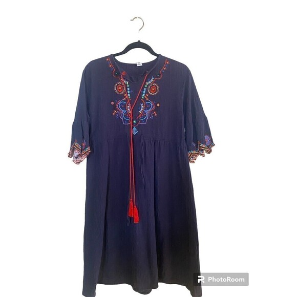 Shineflow cotton embroidered dress navy blue One Size - Picture 2 of 6